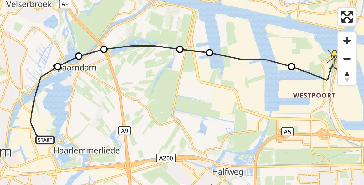 Routekaart van de vlucht: Lifeliner 1 naar Amsterdam Heliport