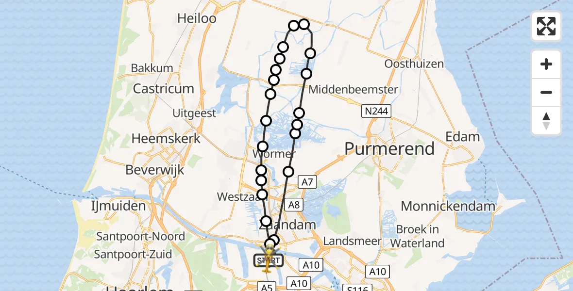 Vluchtroute Traumahelikopter Amsterdam Heliport - Amsterdam Heliport, 13 september 2023, 07:25