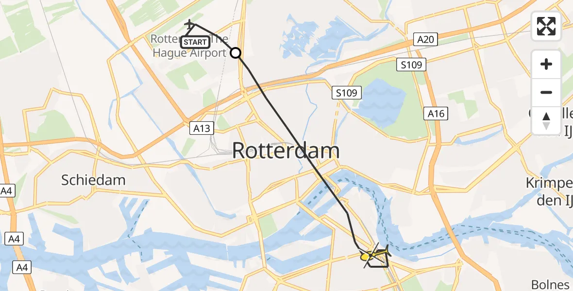 Routekaart van de vlucht: Lifeliner 2 naar Rotterdam