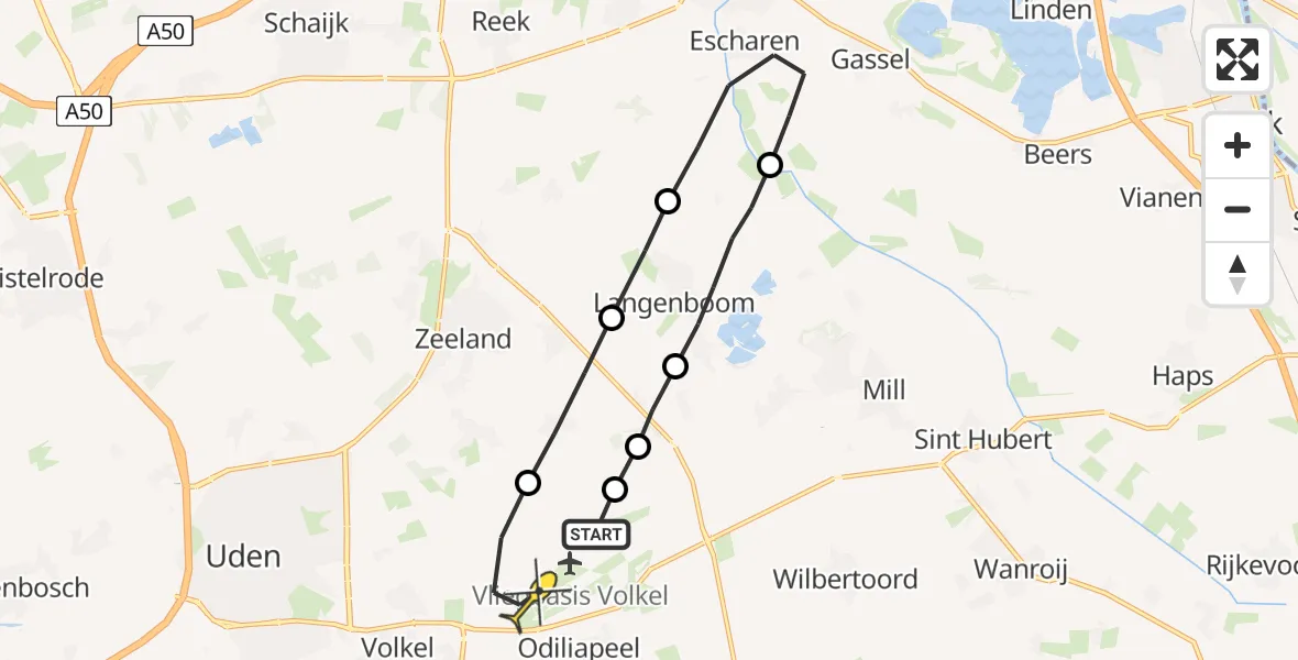 Routekaart van de vlucht: Lifeliner 3 naar Vliegbasis Volkel