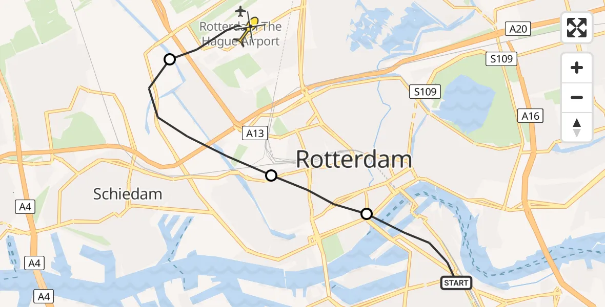 Routekaart van de vlucht: Lifeliner 2 naar Rotterdam The Hague Airport