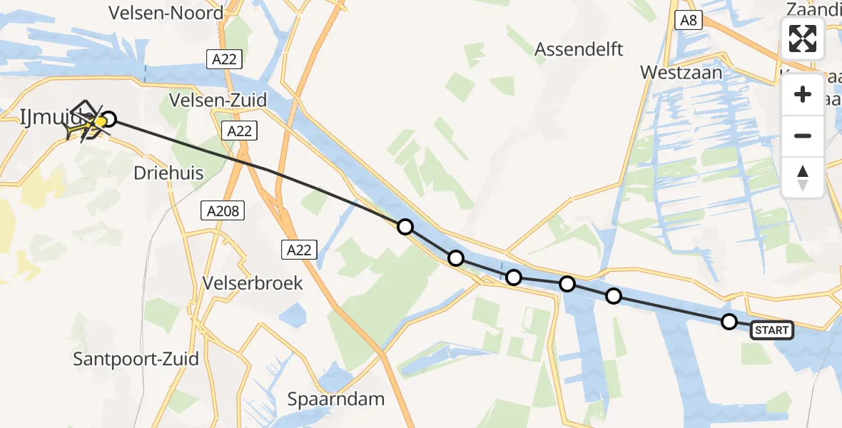 Routekaart van de vlucht: Lifeliner 1 naar IJmuiden