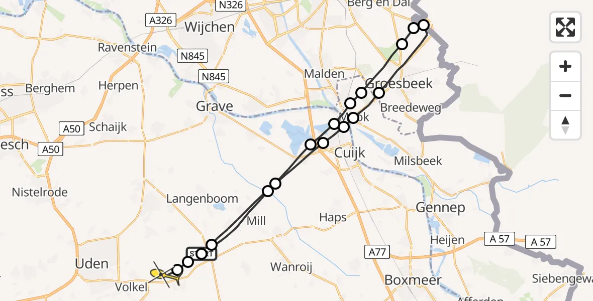 Routekaart van de vlucht: Lifeliner 3 naar Vliegbasis Volkel