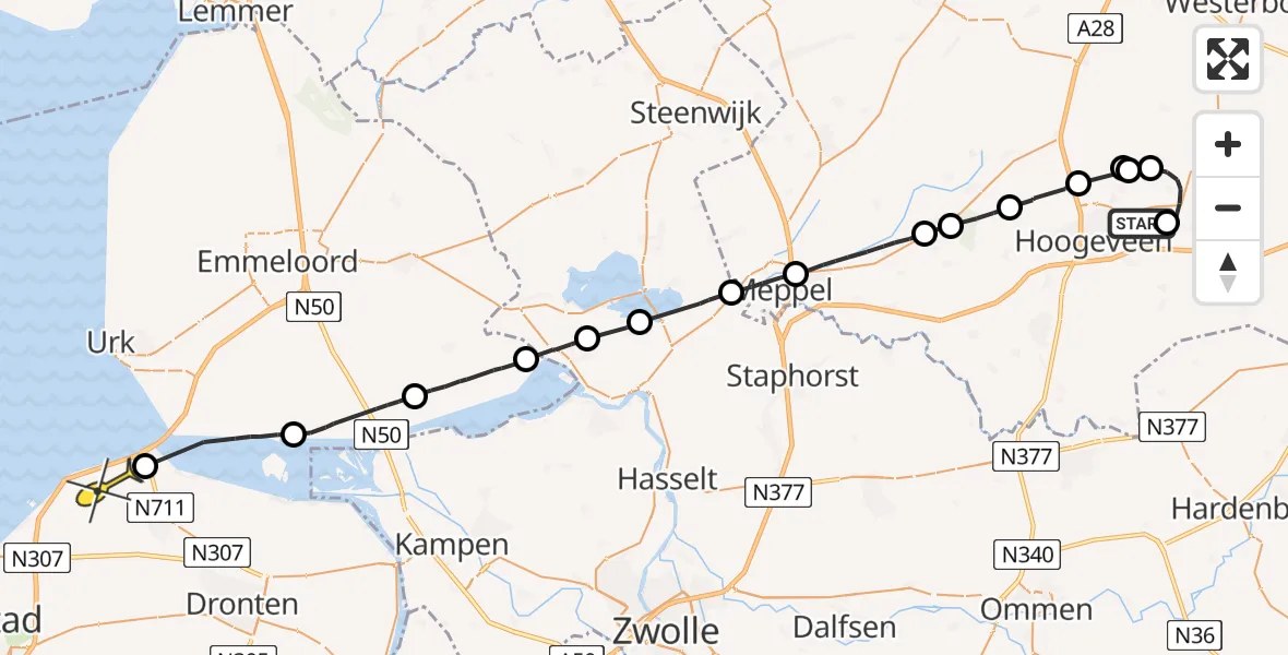 Routekaart van de vlucht: Politiehelikopter naar Swifterbant