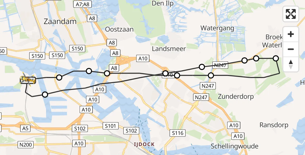 Vluchtroute Traumahelikopter Amsterdam Heliport - Amsterdam Heliport, 13 september 2023, 11:38