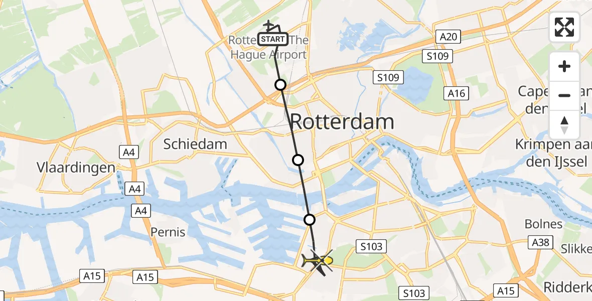 Routekaart van de vlucht: Lifeliner 2 naar Rotterdam