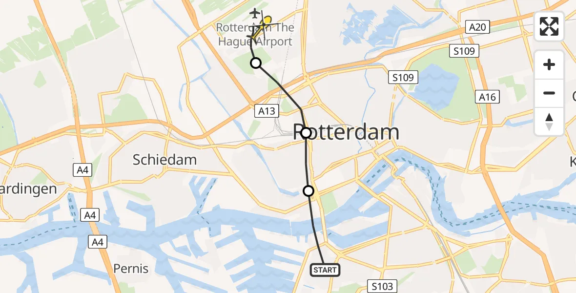 Routekaart van de vlucht: Lifeliner 2 naar Rotterdam The Hague Airport