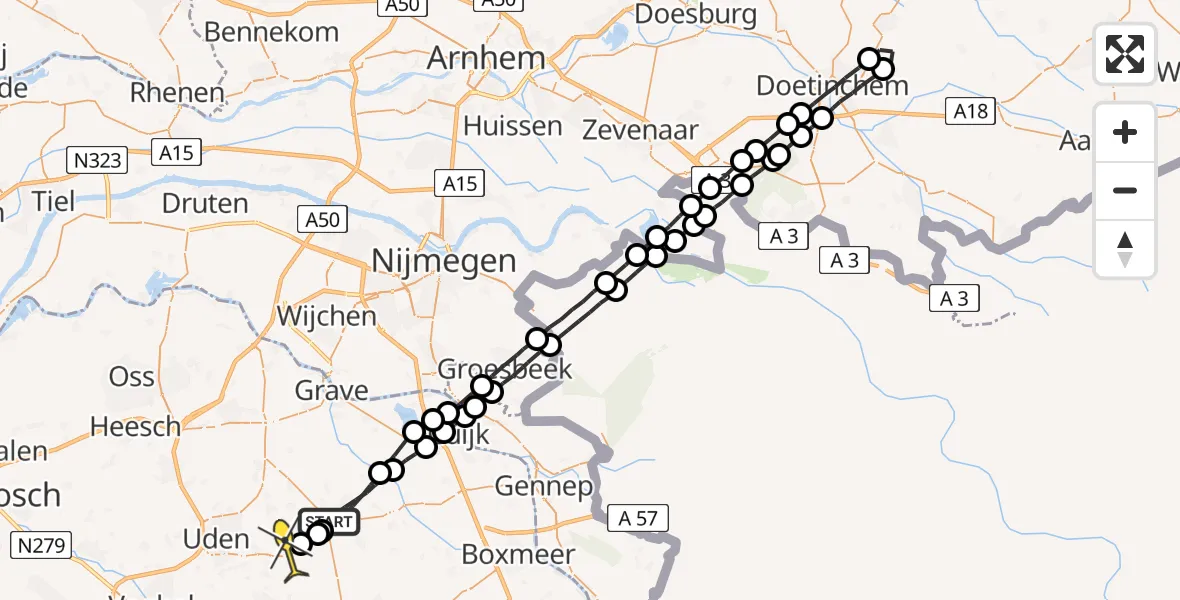 Routekaart van de vlucht: Lifeliner 3 naar Vliegbasis Volkel