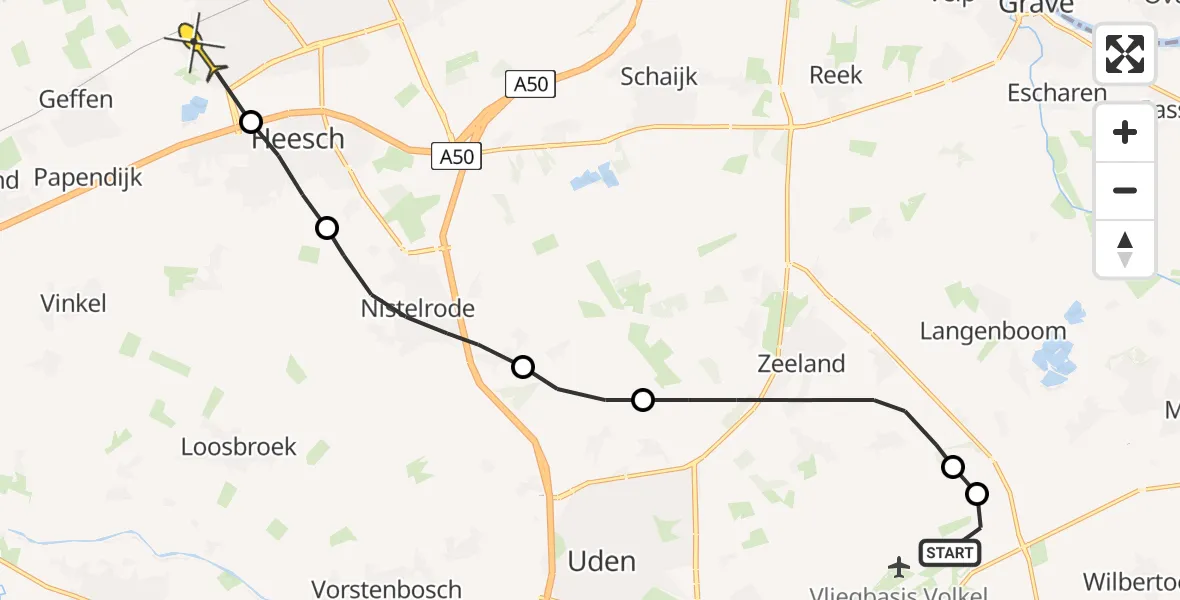 Routekaart van de vlucht: Politiehelikopter naar Oss