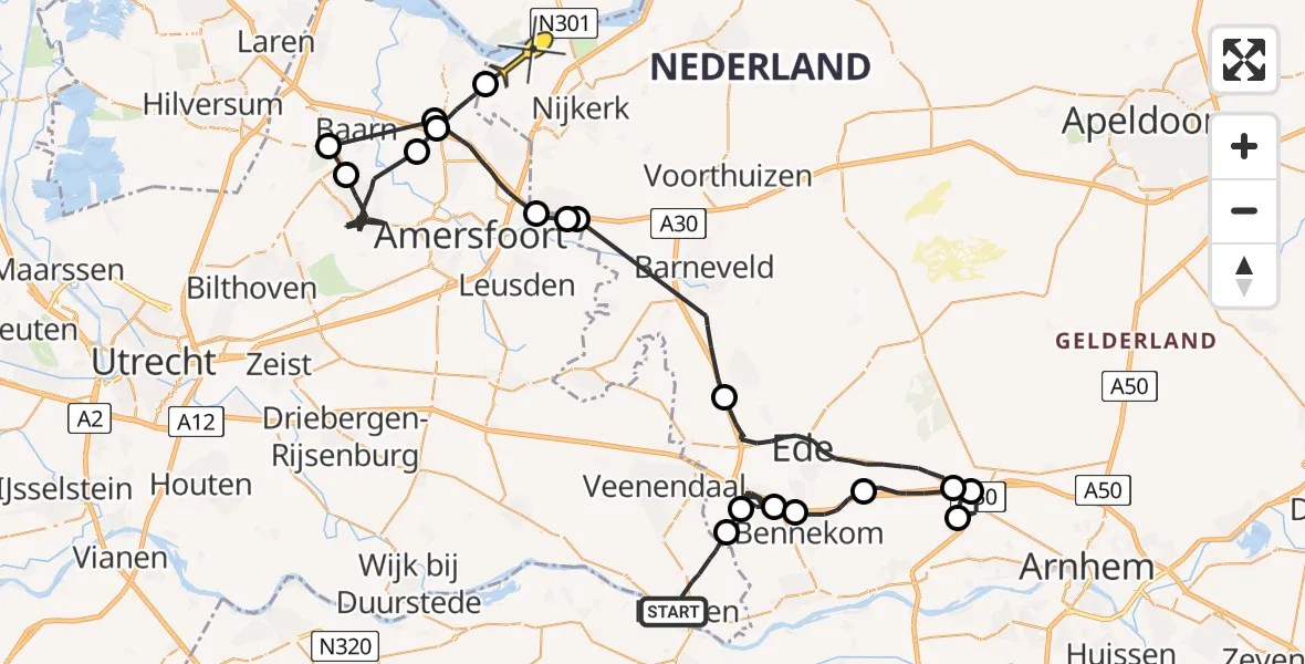 Routekaart van de vlucht: Politieheli naar Nijkerk