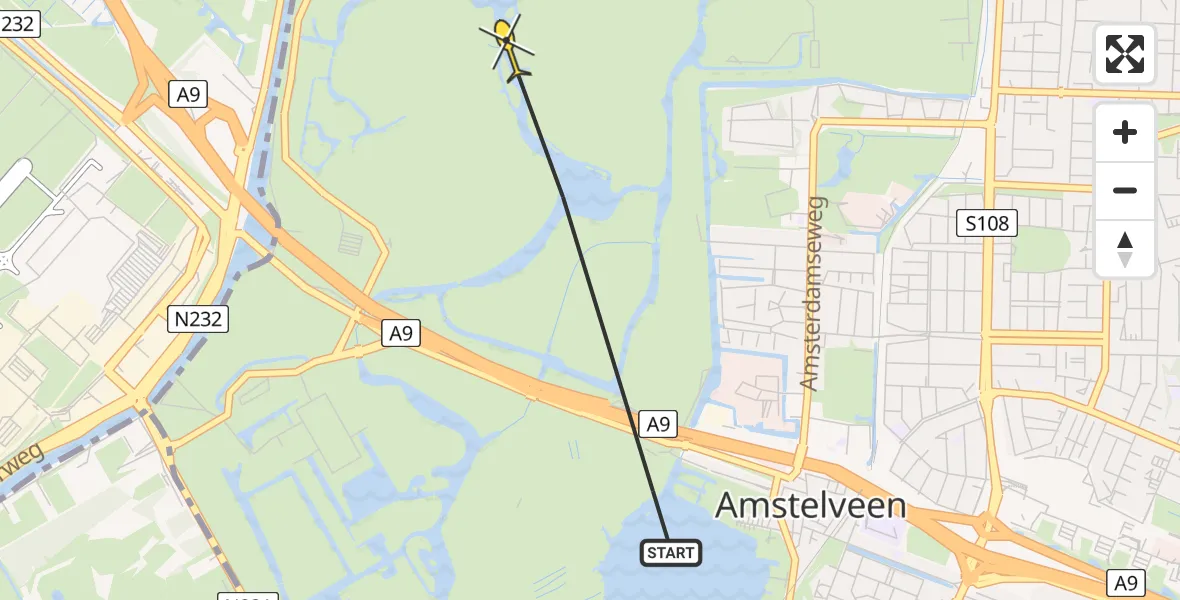 Routekaart van de vlucht: Politieheli naar Amstelveen