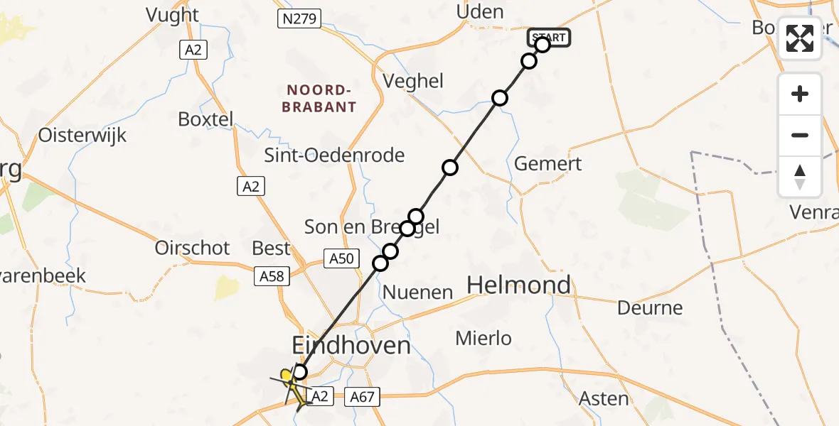 Routekaart van de vlucht: Lifeliner 3 naar Veldhoven