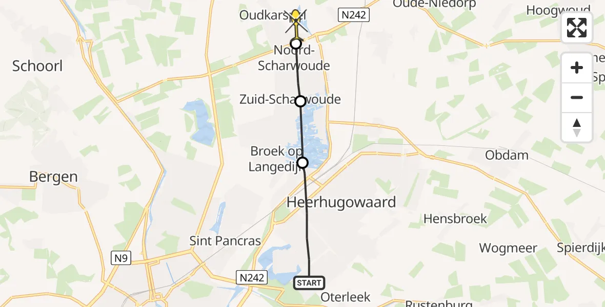 Routekaart van de vlucht: Politiehelikopter naar Oudkarspel