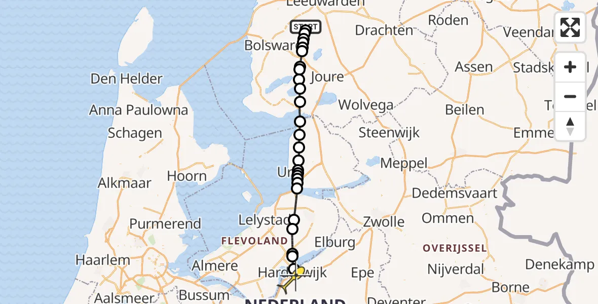 Routekaart van de vlucht: Lifeliner 4 naar Harderwijk