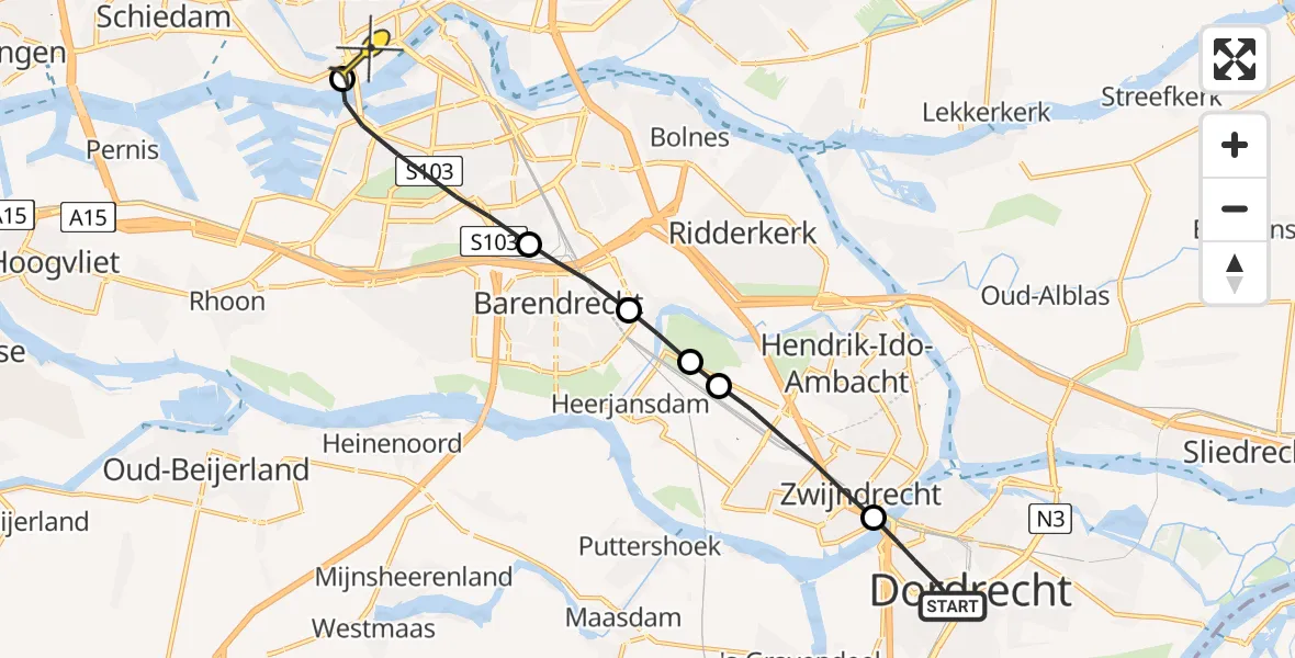 Routekaart van de vlucht: Lifeliner 2 naar Erasmus MC