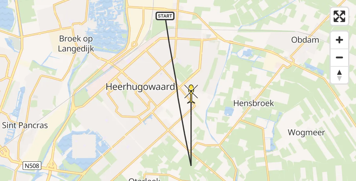 Routekaart van de vlucht: Politieheli naar Heerhugowaard