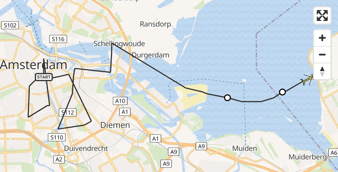 Routekaart van de vlucht: Politiehelikopter naar Almere