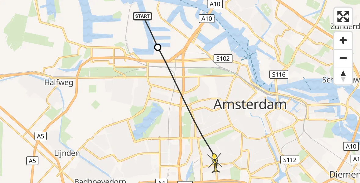 Routekaart van de vlucht: Lifeliner 1 naar Amsterdam