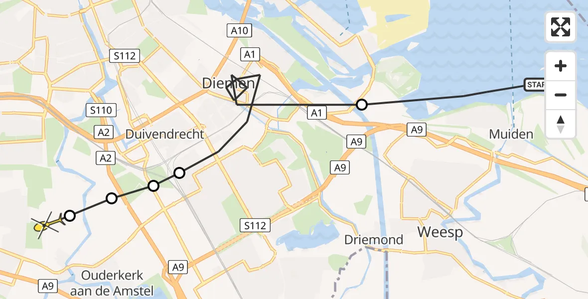 Routekaart van de vlucht: Politiehelikopter naar Amstelveen