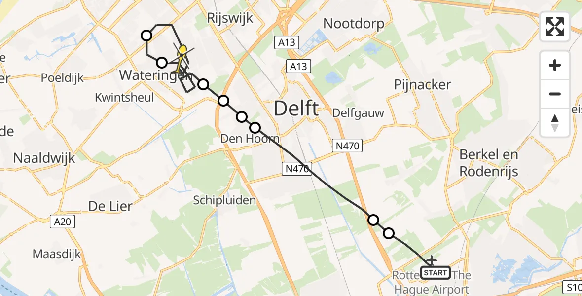 Routekaart van de vlucht: Lifeliner 2 naar Den Haag