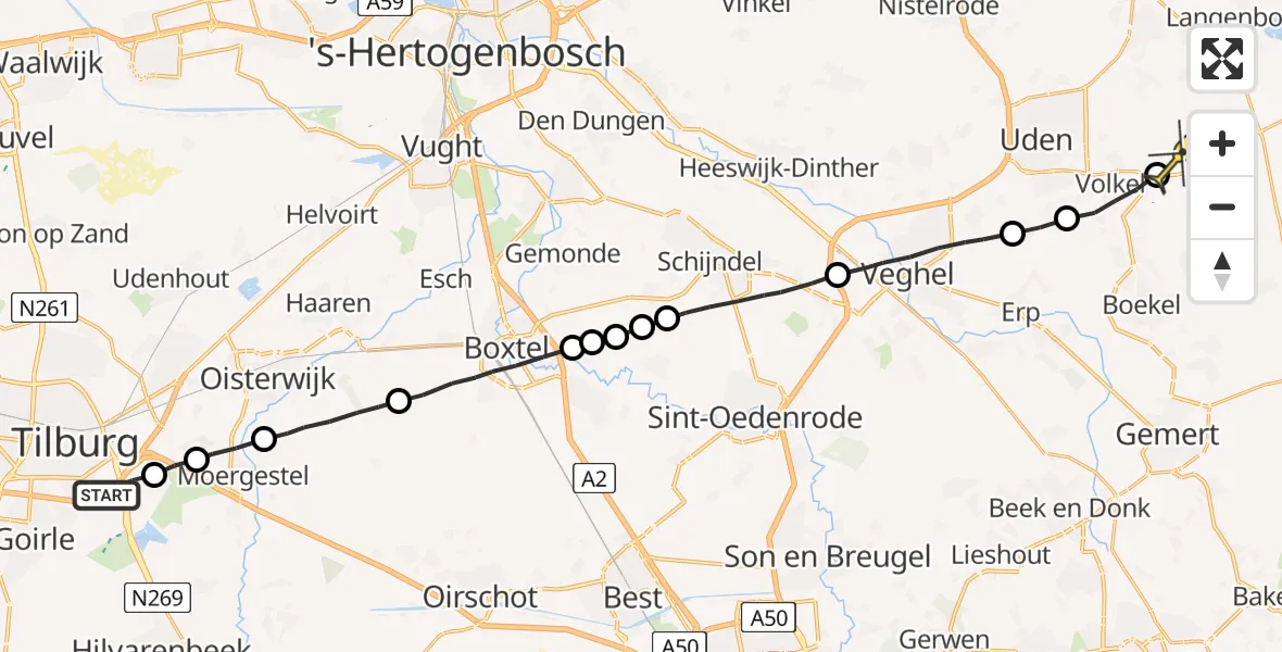 Routekaart van de vlucht: Lifeliner 3 naar Vliegbasis Volkel