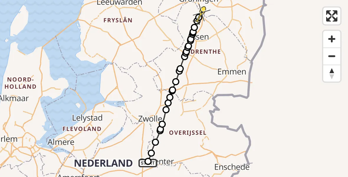 Routekaart van de vlucht: Lifeliner 4 naar Groningen Airport Eelde