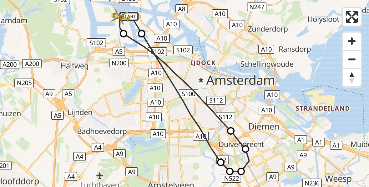Vluchtroute Traumahelikopter Amsterdam Heliport - Amsterdam Heliport, 13 september 2023, 16:53