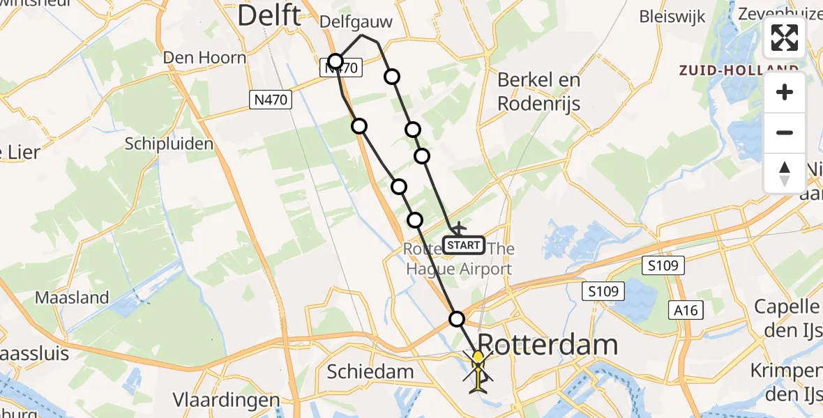 Routekaart van de vlucht: Lifeliner 2 naar Rotterdam