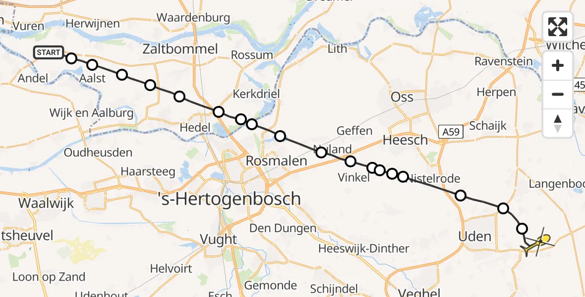 Routekaart van de vlucht: Lifeliner 3 naar Vliegbasis Volkel