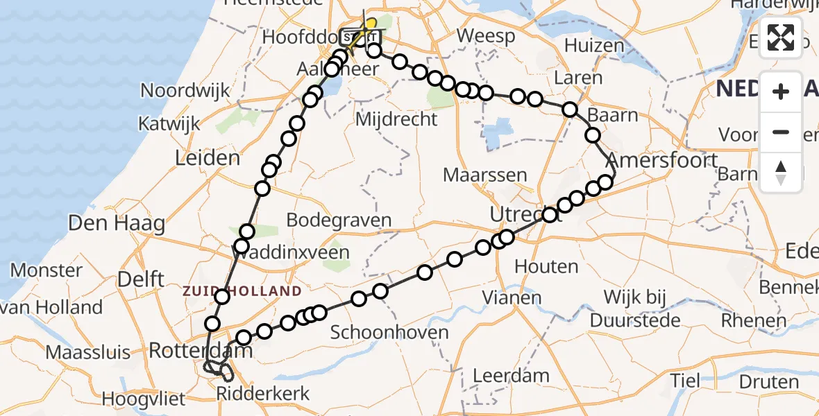 Routekaart van de vlucht: Politieheli naar Schiphol