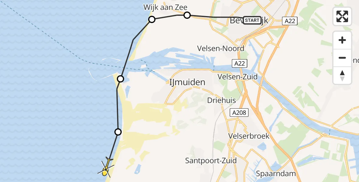 Routekaart van de vlucht: Politiehelikopter naar Overveen