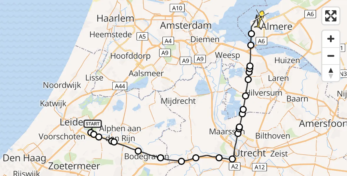 Routekaart van de vlucht: Politiehelikopter naar Almere