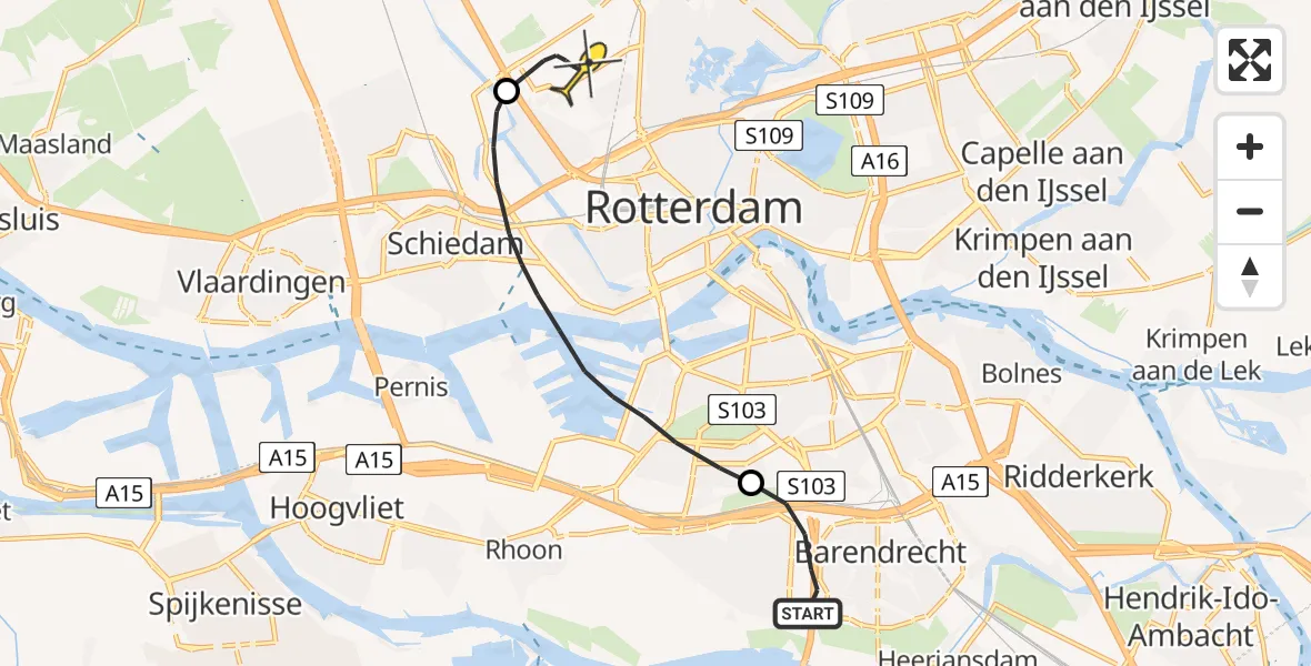 Routekaart van de vlucht: Lifeliner 2 naar Rotterdam The Hague Airport