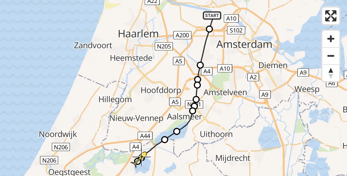 Routekaart van de vlucht: Lifeliner 1 naar Roelofarendsveen