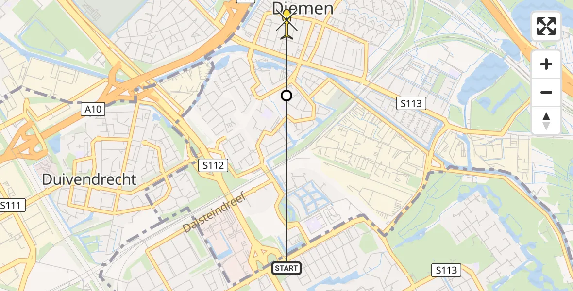 Routekaart van de vlucht: Politieheli naar Diemen