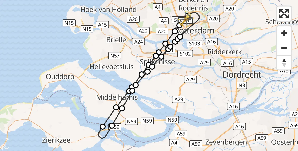Vluchtroute Traumahelikopter Rotterdam The Hague Airport - Rotterdam The Hague Airport, 13 september 2023, 20:32