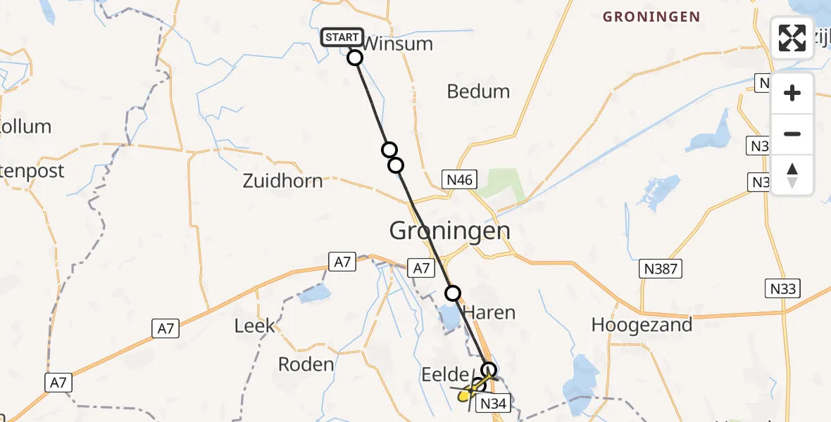 Routekaart van de vlucht: Lifeliner 4 naar Groningen Airport Eelde