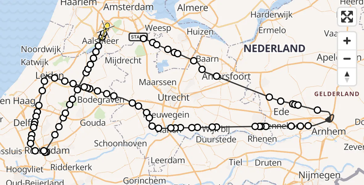 Routekaart van de vlucht: Politieheli naar Luchthaven Schiphol