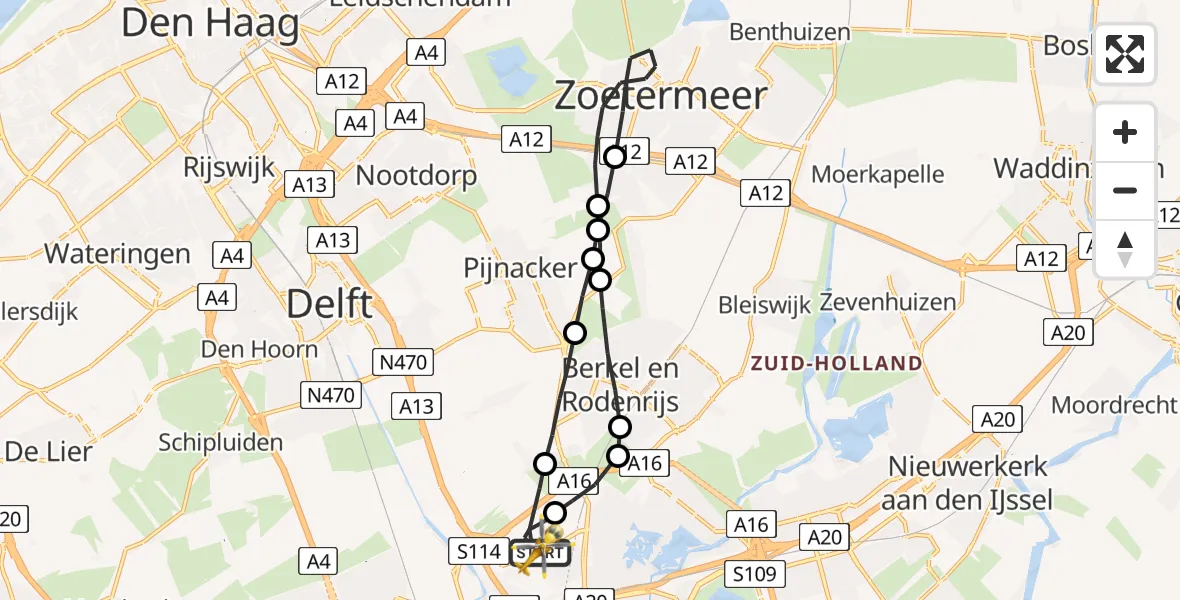 Vluchtroute Traumahelikopter Rotterdam The Hague Airport - Rotterdam The Hague Airport, 13 september 2023, 21:43