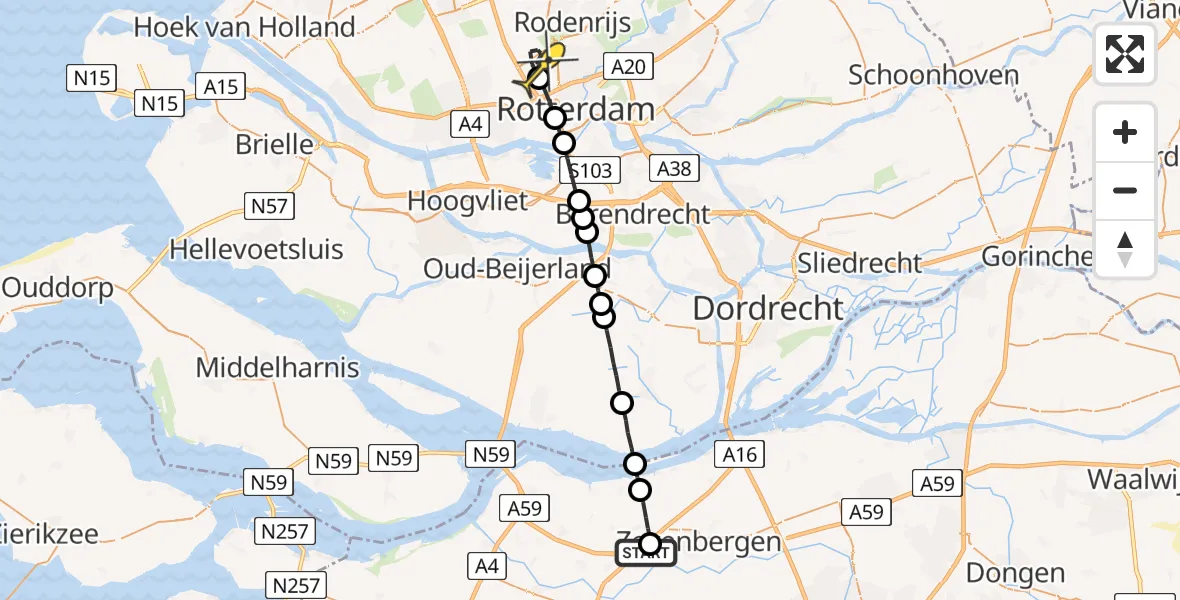 Routekaart van de vlucht: Lifeliner 2 naar Rotterdam The Hague Airport