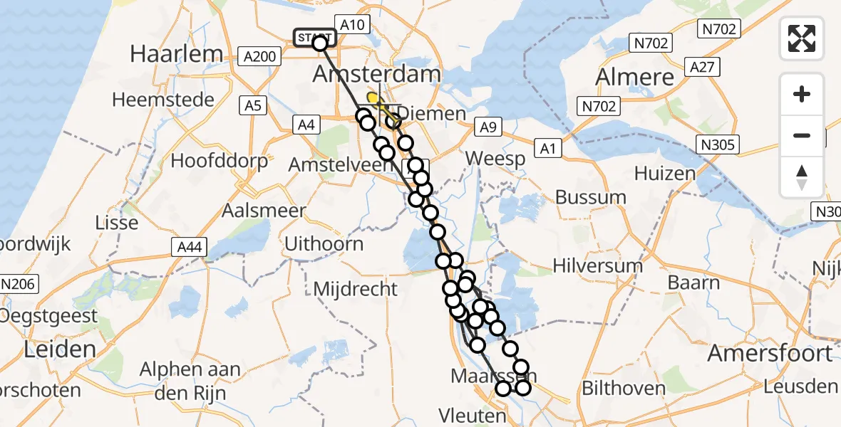 Routekaart van de vlucht: Lifeliner 1 naar Amsterdam