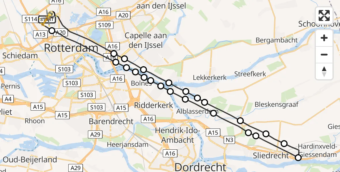 Vluchtroute Traumahelikopter Rotterdam The Hague Airport - Rotterdam The Hague Airport, 14 september 2023, 07:27