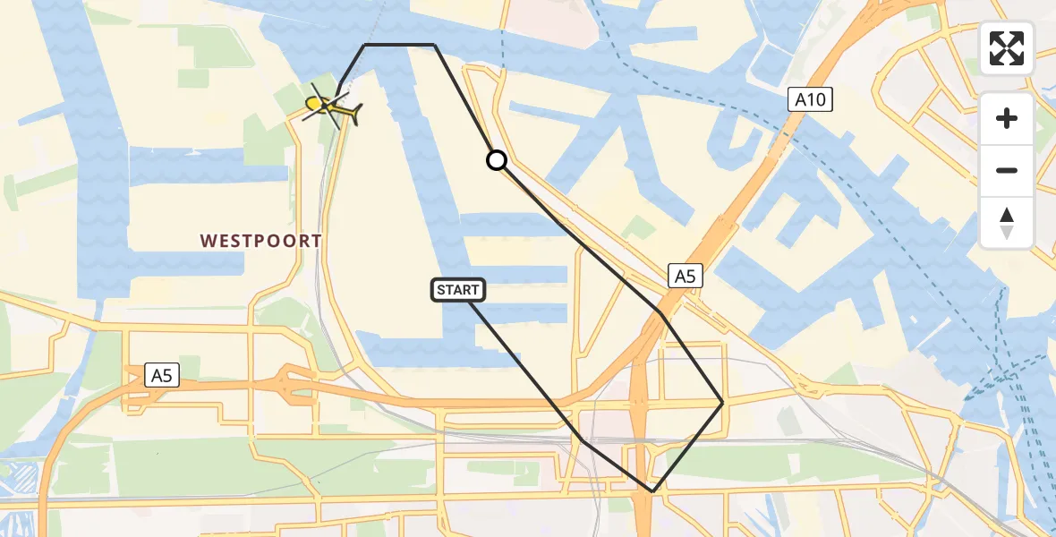 Routekaart van de vlucht: Lifeliner 1 naar Amsterdam Heliport