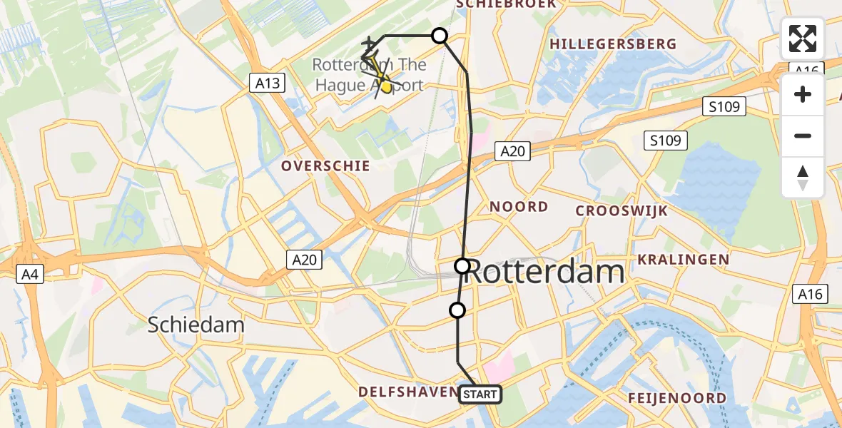 Routekaart van de vlucht: Lifeliner 2 naar Rotterdam The Hague Airport