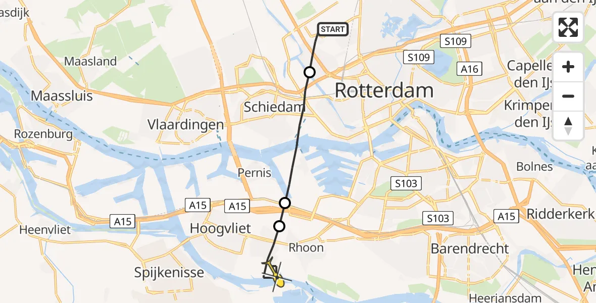 Routekaart van de vlucht: Lifeliner 2 naar Poortugaal