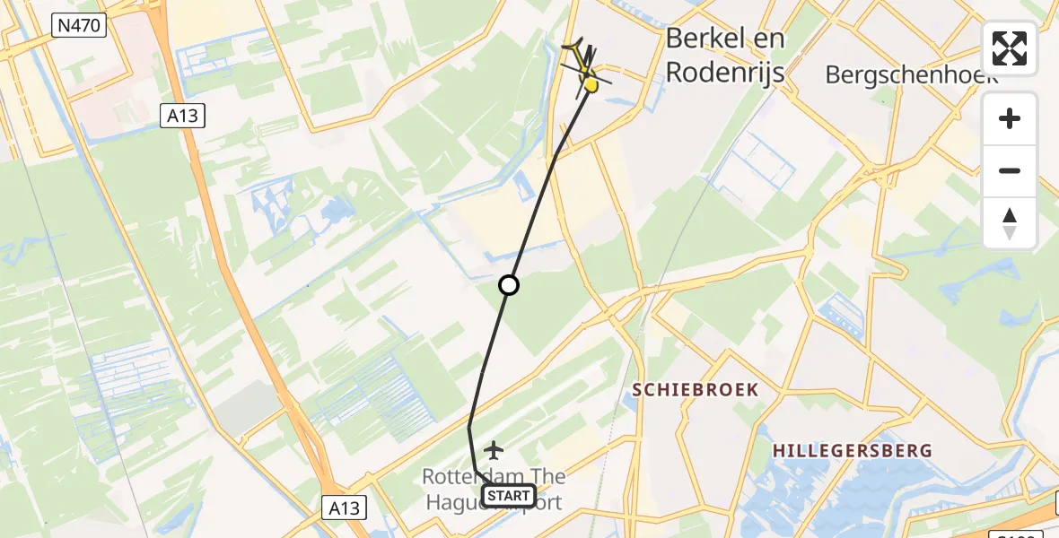 Routekaart van de vlucht: Lifeliner 2 naar Berkel en Rodenrijs