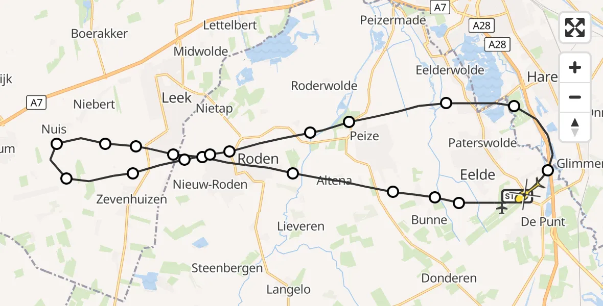Routekaart van de vlucht: Lifeliner 4 naar Groningen Airport Eelde