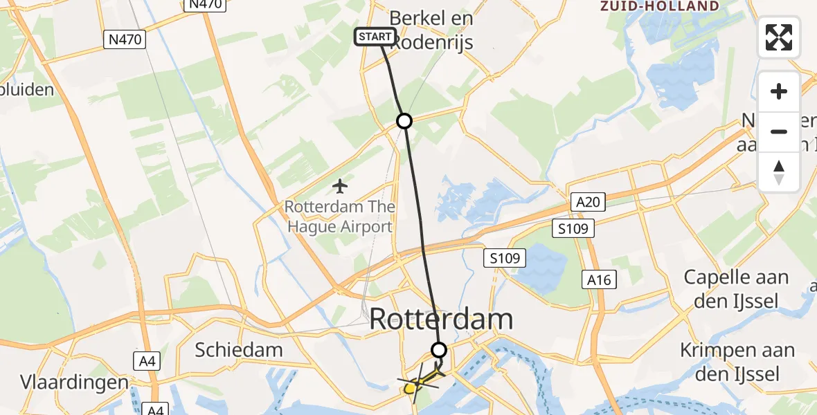 Routekaart van de vlucht: Lifeliner 2 naar Erasmus MC