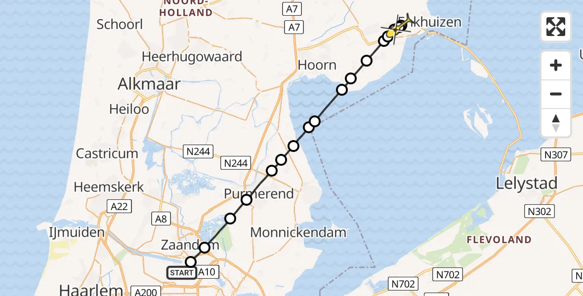 Routekaart van de vlucht: Lifeliner 1 naar Grootebroek