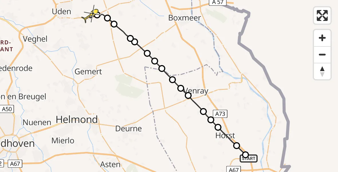 Routekaart van de vlucht: Lifeliner 3 naar Vliegbasis Volkel